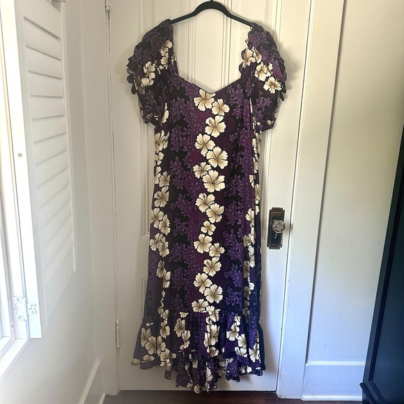 Hilo Hattie Vintage Purple Floral Cotton Maxi Dress Holoku Train Women's XL - Picture 1 of 16